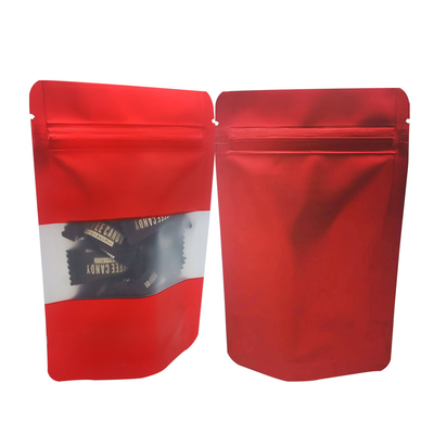 Buy Food Grade Red Aluminium Foil Stand Up Pouch with Rectangular Window with Zipper online manufacture