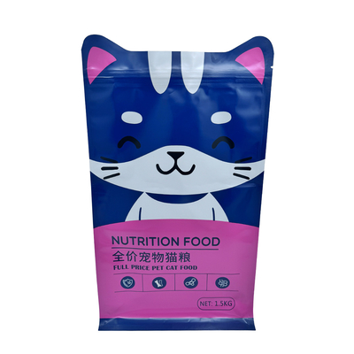 Buy 1.5kg Custom Cat Shape Design Stand Up Flat Box Bottom Pet Cat Food Packaging Bags Pouch with Resealable Zipper online manufacture
