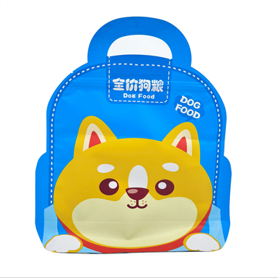 Buy Cute Blue School Bag Shape Flat Bottom Big Bag Of Cat Food Treat Packaging With Handle And Zipper online manufacture