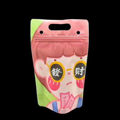 Buy One side Clear Stand Up Drinking Pouch with Zipper and Hanging Holes Straw Holes for Adults Children Iced Drinks Bags online manufacture