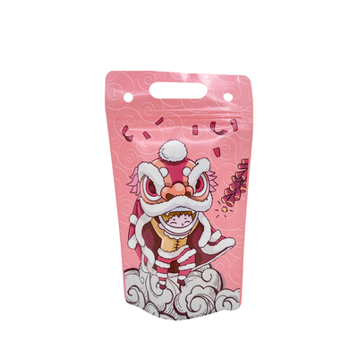 Buy Chinese New Year Elements Line Dance One Side Clear Matte Held Stand Up Empty Drink Pouches with Zipper and Straw Holes online manufacture