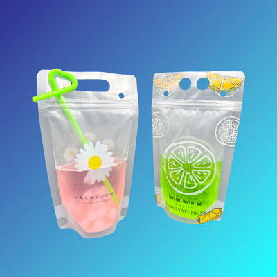 Buy 500ml Nice Daisy Orange Design Frosted Clear Stand Up Plastic Drink Bags with 2.4 inch Bottom Gusset and Ziplock online manufacture