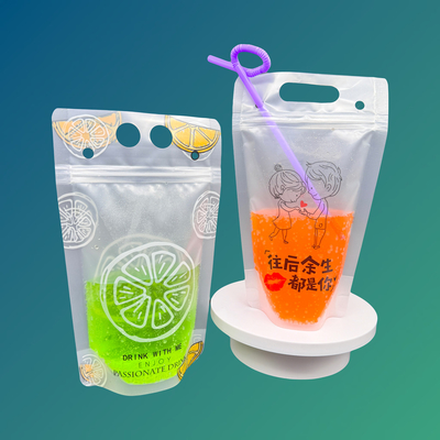 Buy Custom Heavy Duty Hand-Held Matte Translucent Reclosable Stand Up Plastic Drink Pouches Bags with Zipper and Straws online manufacture