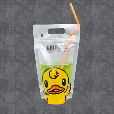 Buy Little Yellow Duck Design Freezable Juice Stand Up Drink Pouches with Individual Wrapped Straws for Adults and Kids online manufacture