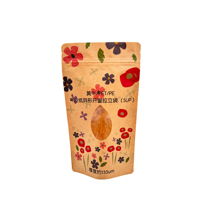 Buy Resealable Biodegradable Custom Compostable Pouches Kraft Paper Stand Up Zipper Bag With Clear Window online manufacture
