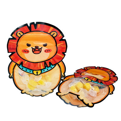 Buy Custom Cute Lion Shape Die Cutting Stand Up Plastic Zipper Pouch with Clear Window for Kids Snack, Food, Candy Packaging online manufacture