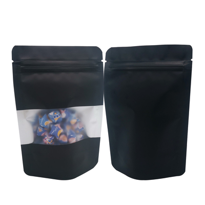 Buy Mysterious Black Matte Odour Proof Stand Up Ziplock Mylar Bags with Window for Candy Food Snacks Storage Packaging online manufacture