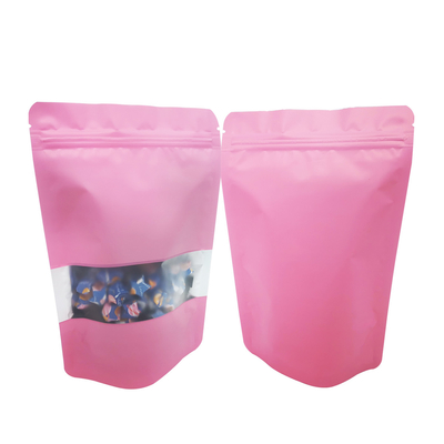 Buy Heat Sealable Resealable Solid Pink Color Foil Liner Mylar Stand Up Zipper Pouch Bags with Window for Packaging Food online manufacture