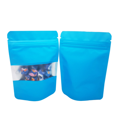 Buy Sky Blue Design Matte Soft Touch Surface Resealable Stand Up Mylar Food Storage Bags with Window for Snack Food Storage online manufacture