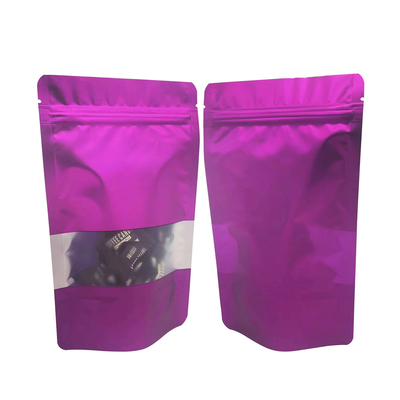 Buy Heat Seal Resealable Solid Purple Color Metallic Mylar Stand Up Ziplock Bags with Clear Front Window for Food Storage online manufacture