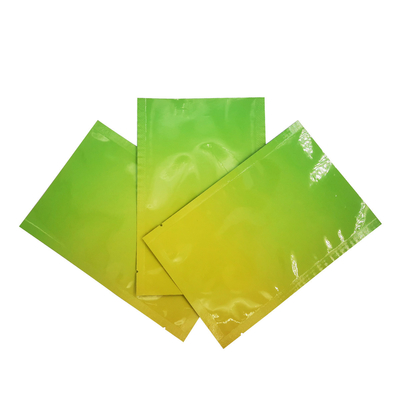 Buy Custom Design Glossy Green Yellow Gradient Color Flat Zipper Pouch with Foil Lined for Food Packaging online manufacture