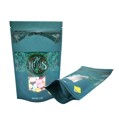 Buy 1 OZ Matte Spot UV Print Stand Up Bags With Resealable Ziplock And Window For Weed, Herb, Candy Packaging online manufacture