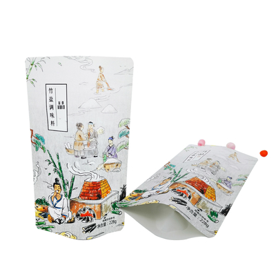 Buy White Paper Laminate Aluminum Foil Stand Up Reusable Food Bags For Spices Snacks Food Salt Packaging online manufacture