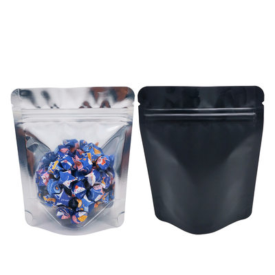 Buy Front Clear Matte Black Back 13Mil 3.5g Mylar Ziplock Stand Up Bags  For Weed Flower Candy Snacks online manufacture