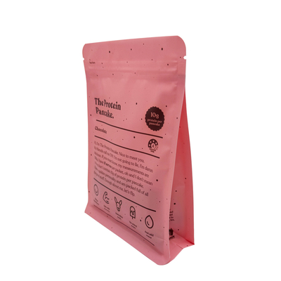 Buy Custom Pink Recyclable EVOH Resealable Box Bottom Pouches For Packing Protein Pancake Food Packaging online manufacture