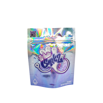 Buy Silver Holographic Resealable Stand Up Mylar Food Bags 3.5g Special Cartoon Pattern online manufacture