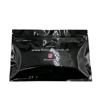 Buy Custom Printed Black Front Clear Back Silver Foil Lined Lay Flat Zipper Mylar Bags for Fishing Baits Packaging online manufacture