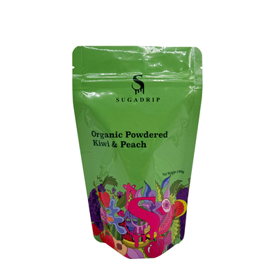 Buy Glossy Green Zipper Sealing Custom Stand Up Pouches For Organic Fruit Powder Packaging online manufacture