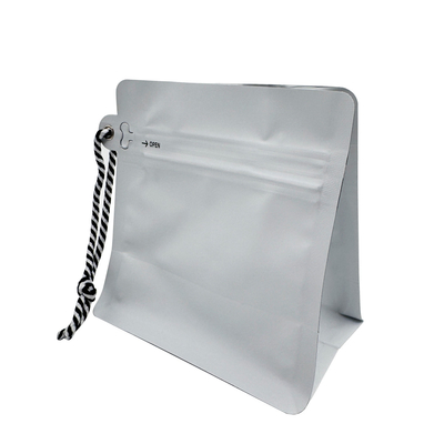 Buy 250g 0.5lb 8oz Matte White Foil Flat Bottom Coffee Pouch With Valve Side Zipper And String online manufacture