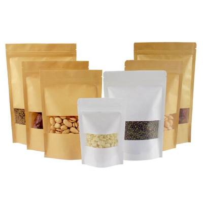 Buy Resealable Zipper And Clear Window  Compostable Stand Up Pouches Natural Kraft Paper Stand Up online manufacture