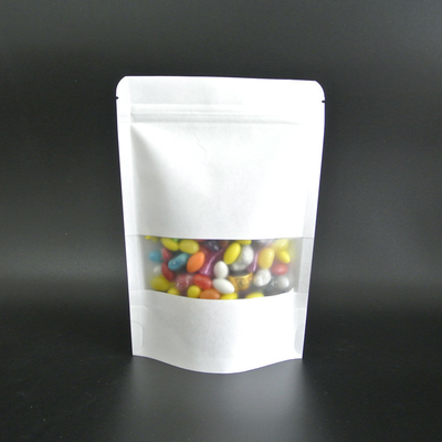 Buy Water-proof Matte Plastic Film Laminate Stand Up White Paper Pouch with Zipper Window for Snacks, Candy, Food Packaging online manufacture