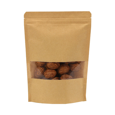 Buy 16 oz Biodegradable PLA Natural Kraft Stand Up Pouches Resealable Zipper Bags for Dry Nuts Beans online manufacture