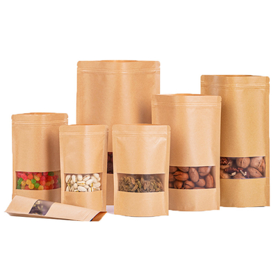 Buy Brown Kraft Stand Up Pouch with Zipper and Matte Clear Window online manufacture