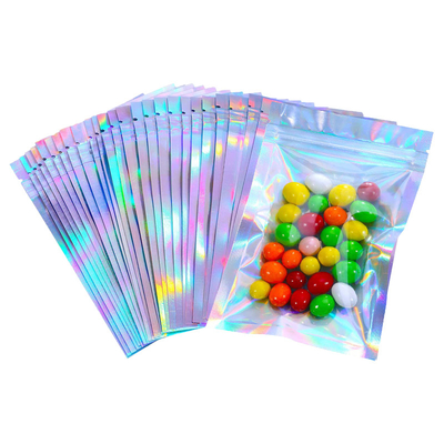 Buy Heat Sealable Resealable Holographic Mylar Bags with Reclosable Ziplock for Packing Food Multipurpose Storage online manufacture
