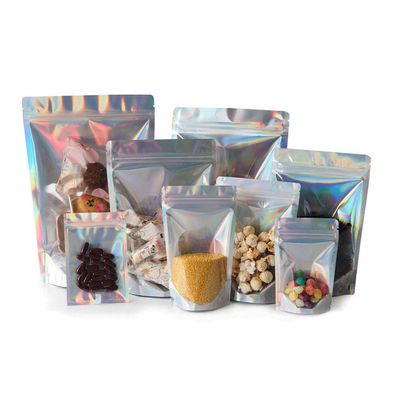 Buy 4.7x7.9 Inch Resealable Mylar Holographic Ziplock Foil Stand Up Pouches For Candy Coffee Food Packaging online manufacture