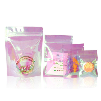 Buy 13x18x3cm Laser Hologram Rainbow Pink Stand Up Pouch Bags with Zipper for Candy, Jewelry, Accessories Packaging online manufacture