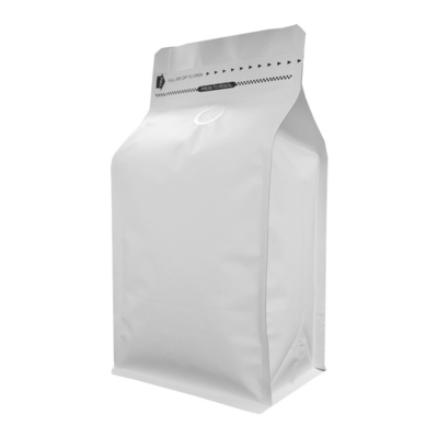 Buy Aluminum Foil Liner Matte White 8 Oz Coffee Bags With Valve Square Bottom Zipper Pull Tape online manufacture