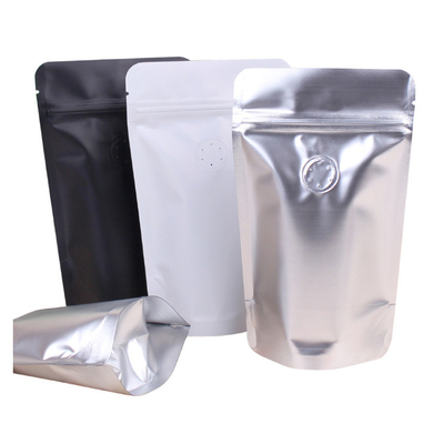 Buy 8oz 0.5 lb Aluminum White Black Coffee Bags with Degassing Valve Stand Up with Resealable Zipper Lock online manufacture