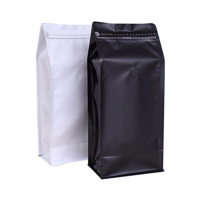 Buy 1lb White Black High Barrier Flat Bottom Coffee Bag Aluminumed Foil With Valve Resealable Side Zipper online manufacture