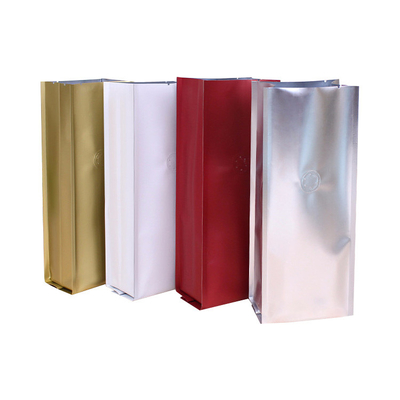 Buy Valved Glossy / Matte Laminate Quad Seal Flat Bottom Coffee Pouch With Tin Tie Closure online manufacture