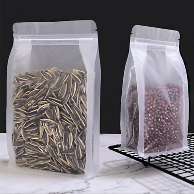 Buy Snacks Dry food Matte Clear Flat Bottom Stand Up Pouch with Zipper MOPP/PET/PE online manufacture