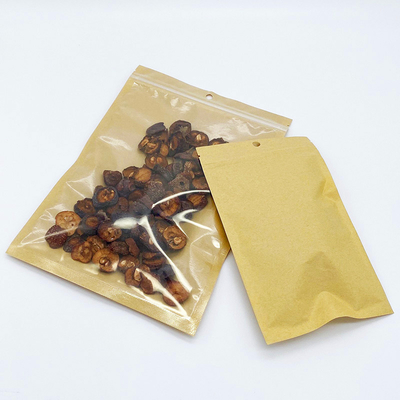 Buy Eco Friendly Front Side Transparent Clear Window 3 Side Seal Flat Pouch With Zipper Back Brown online manufacture