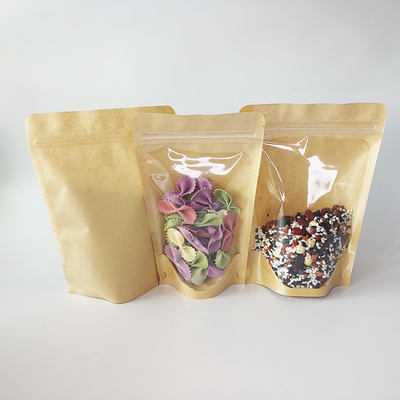 Buy Customized Gravure Printed Front Clear Stand Up Kraft Paper Bag Moisture Proof  For Food Packaging online manufacture