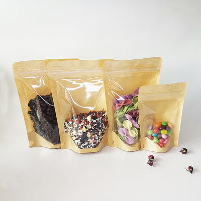 Buy Clear Front  Back Stand Up Kraft Paper Ziplock Bags 150microns clear stand up pouch bags online manufacture