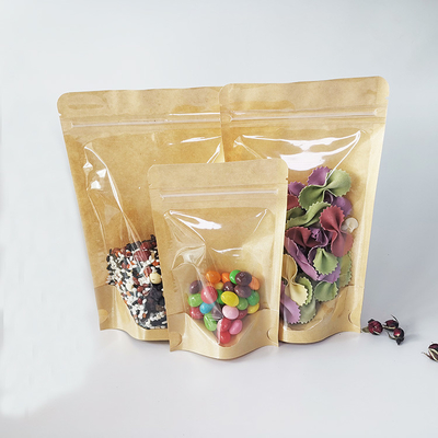 Buy Matt Lamination Zipper Heat Seal Kraft Stand Up Pouches With Window Digital Printing For Food Packaging Bags online manufacture