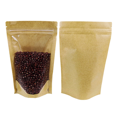 Buy Laminated Gusset Brown Kraft Paper Stand Up Pouch With Zipper Closure For Food Beans Packaging online manufacture