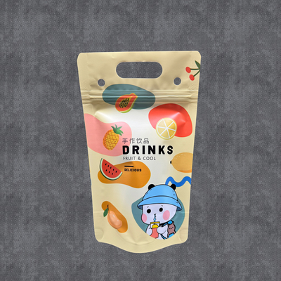 500 ml Custom Design Summer Iced Cold Drink Pouch Bags with Stand Up Bottom Zipper and Hanging Holes for Birthday Party