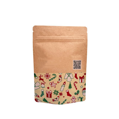 Eco Friendly Brown Kraft Paper Biodegradable Stand Up Pouches With Zipper For Food Packaging