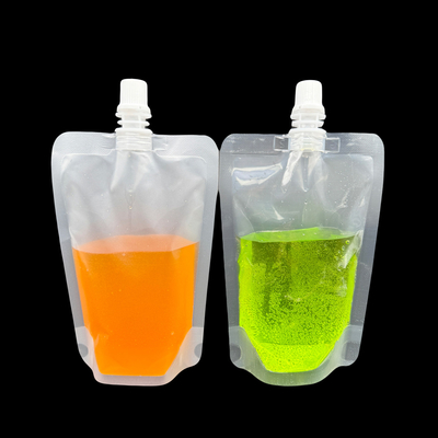 Reusable Clear Matte Translucent Stand Up Top Middle Spout Pouch Bags for Cold Hot Drinks, Milk, Fruit Juice, Cocktail