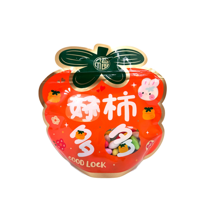 Persimmon Shape Orange Color Eco Friendly Stand Up Pouches Zipper Top Bags With Clear Window For Food