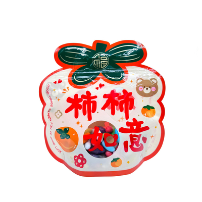 Custom Orange Persimmon Shape Printed Zip Lock Stand Up Bags with Clear Window and Bottom for Packaging Kids Snacks