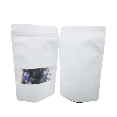 Plain White Matte Surface Reusable Stand Up Mylar Bags for Food Storage Packaging with Reclosable Ziplock and Window