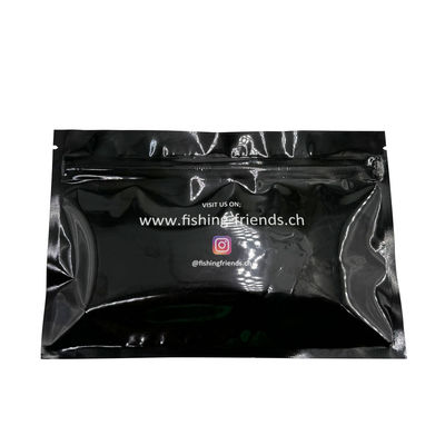 Custom Printed Black Front Clear Back Silver Foil Lined Lay Flat Zipper Mylar Bags for Fishing Baits Packaging