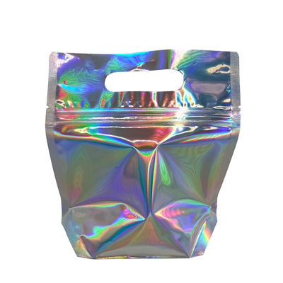 Custom Mylar Holographic Resealable Bags Smell Proof Foil Ziplock Bags with Handle Hole for Party Favor Food Storage