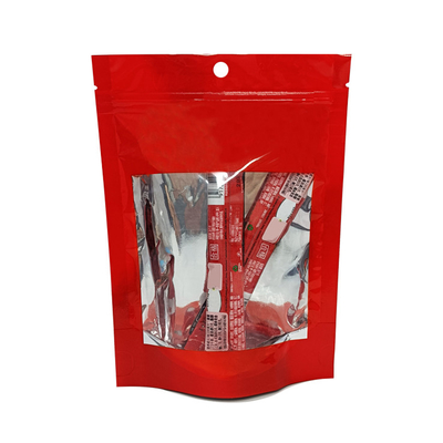 Glossy Red Resealable Ziplock Custom Printed Coffee Bag with Clear Window Foil Back Bottom for Packaging Instant Coffee