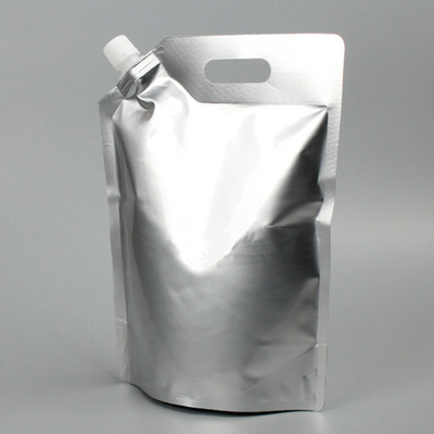 Customizable Handle Top Aluminium Foil Stand Up Pouch Bag With Spout and Lid for Liquid Drinks Packaging